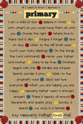 All I Need to Know I Learned in Primary | LDS | Primary Printable Poster