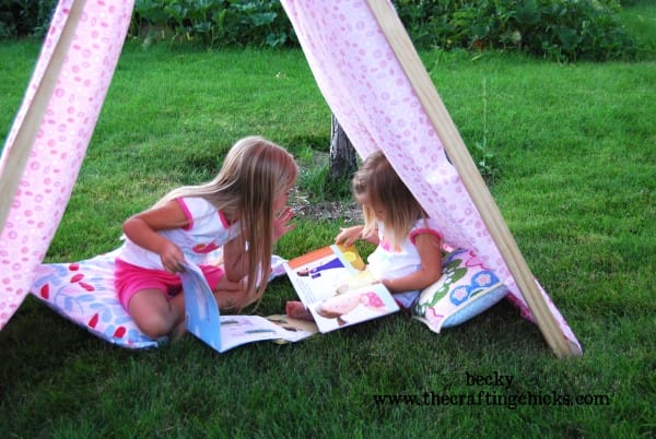 Girls in summer tent