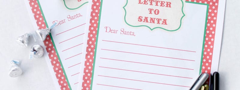 Free Printable Letters to Santa with pens and Hershey Kisses.