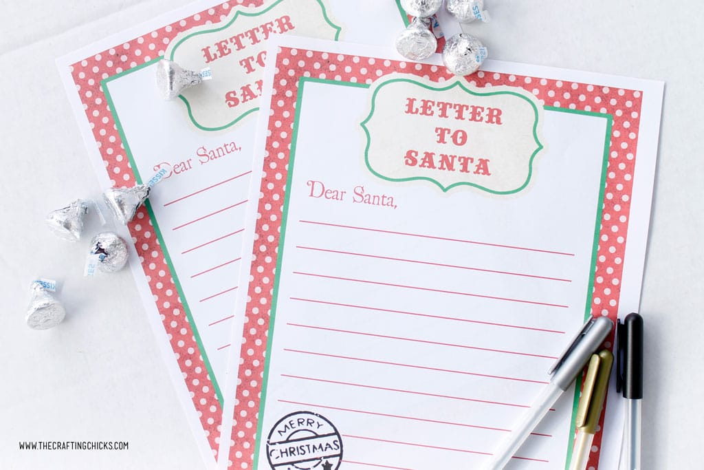 Free Printable Letters to Santa with pens and Hershey Kisses.