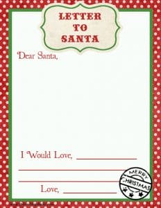 Letter to Santa Free Printable Download