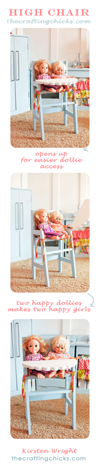 Modified ANA WHITE Doll High Chair & matching Aprons