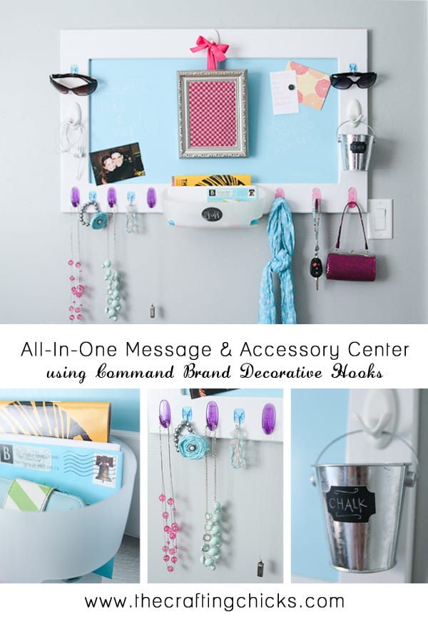 All-In-One Message Board & Accessory Center with Command Brand Decorative Hooks