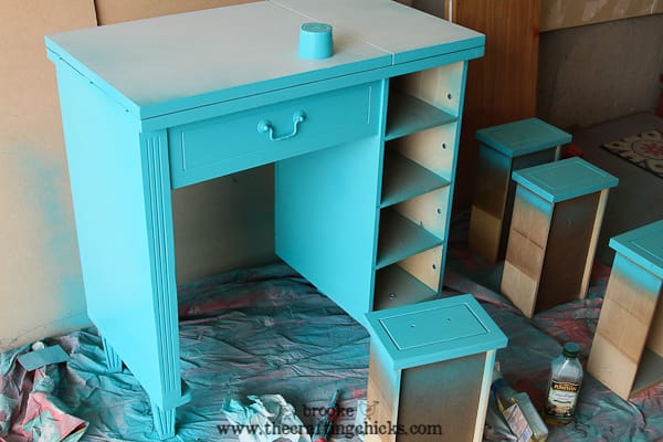 scallop sewing table aqua spray paint