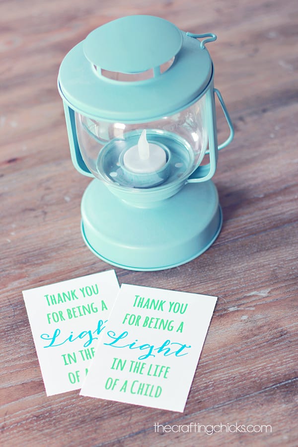 Lantern or Light Teacher Gift Idea with free printable