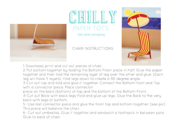 Chair instructions for Chilly Paper Tots..frozen inspired play set