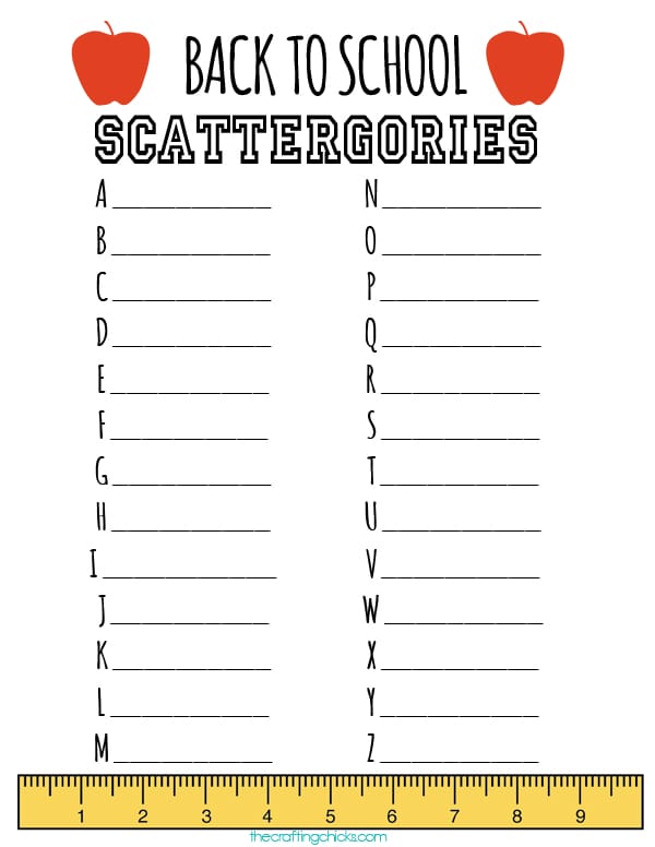Printable Back to School Scattergories Game