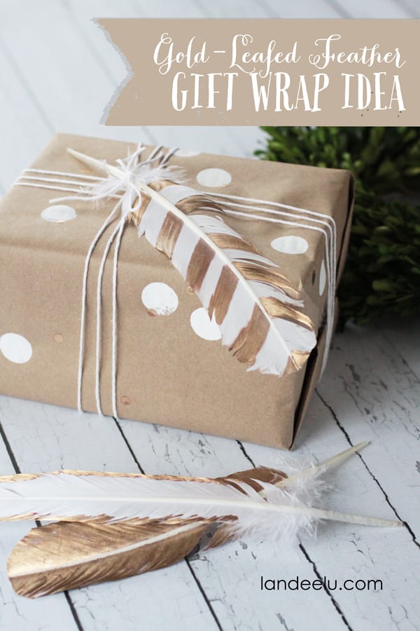 Gold Leafed Feather Gift Wrap Idea::Bloggers Best 12 Days of Christmas