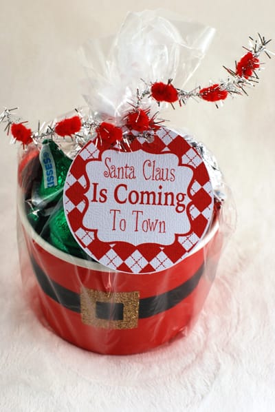 Gift wrapped Santa's belly container