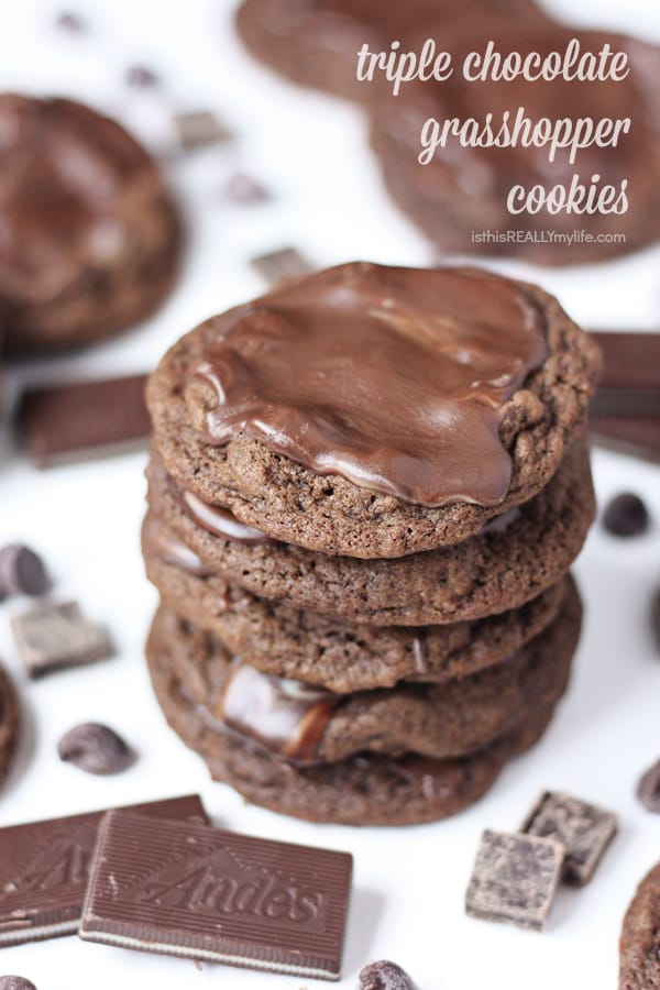 Decadent Triple Chocolate Grasshopper Cookies::Bloggers Best 12 Days of Christmas