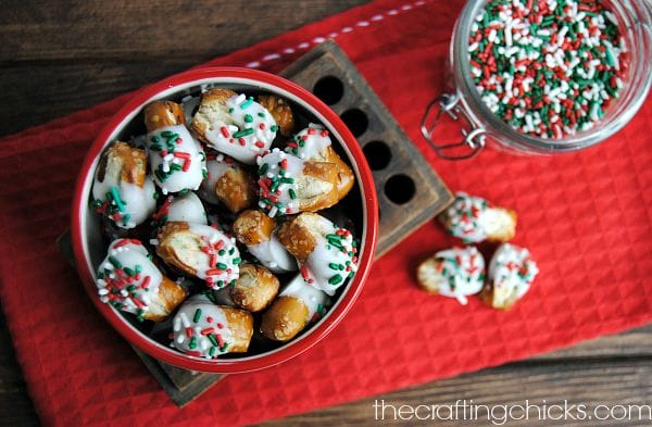 St. Nick's Nibblers - use sourdough pretzel bites for the easiest chocolate covered pretzels ever!