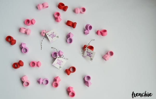 Create these incredible easy gem valentines using diamond erasers from Target and some Twine. 