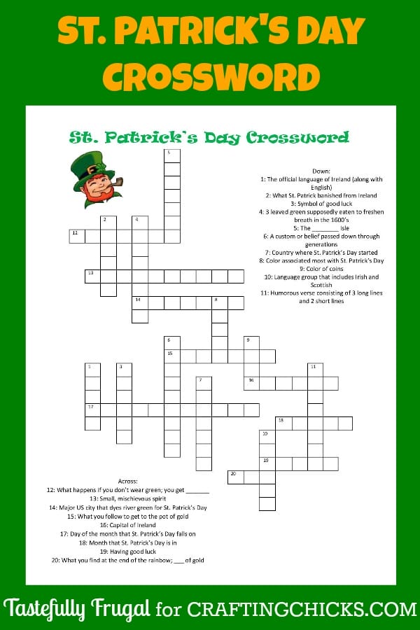 Print your FREE St. Patrick's Day Crossword today! Great for class parties!