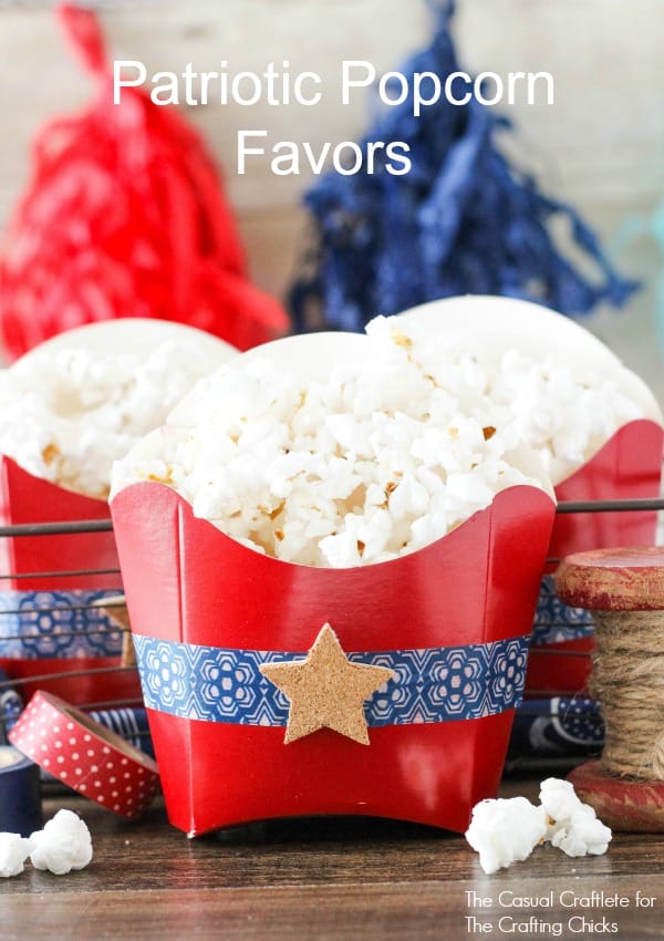 Patriotic Popcorn Favors - homemade popcorn served in red, white and blue favors