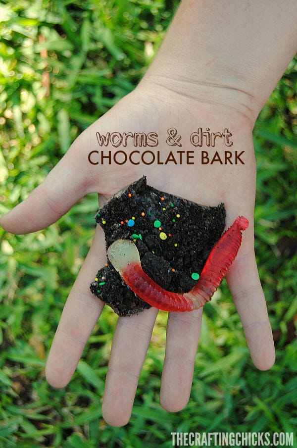 This Worms & Dirt Chocolate Bark is SO cute! What a great boredom buster or rainy day activity!
