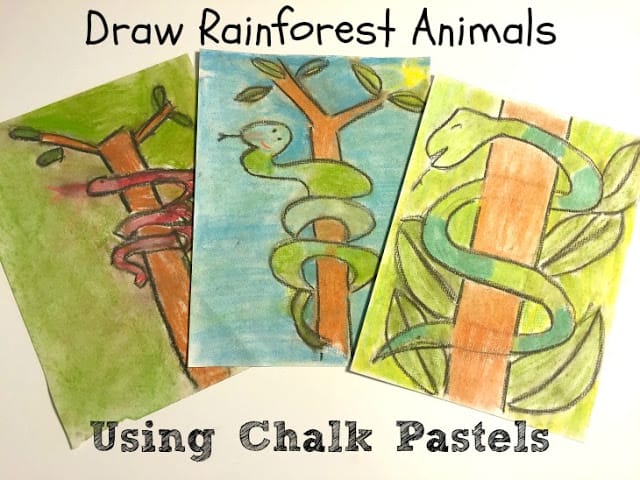 Rainforest Animals with Chalk Pastel Drawings