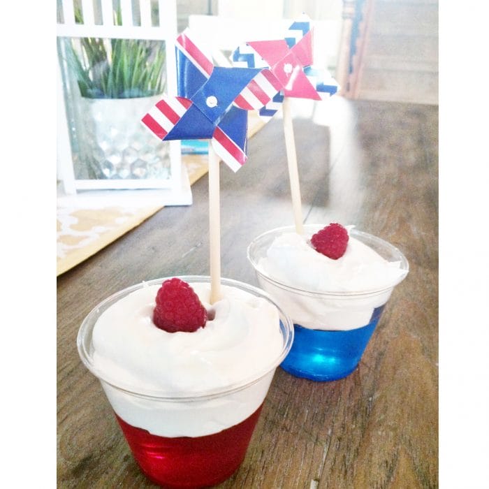 red, white and blue jello parfaits