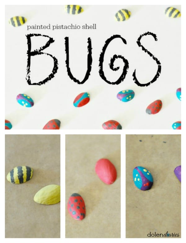 painted pistachio shell bugs - Bug Week. A list of books, crafts, activities and recipes to easily engage your kids. 