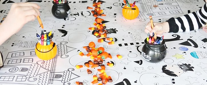 Halloween Printable Coloring Tablecloth is such a fun idea for any time during the month of October. Or use it for a class party activity.