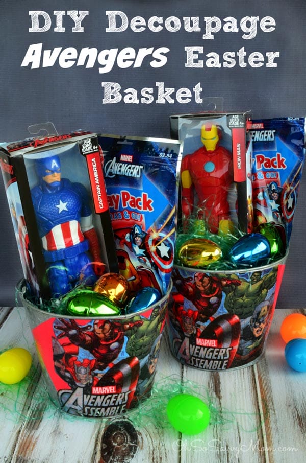 DIY Decoupage Avengers Easter Basket