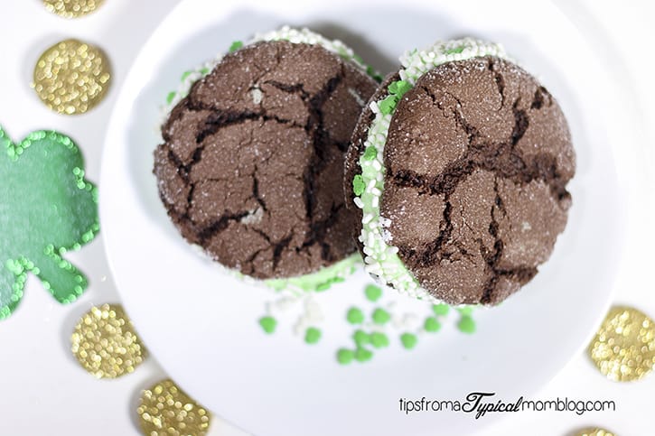 St. Patrick’s Day Chocolate Mint Crackle Sandwich Cookies