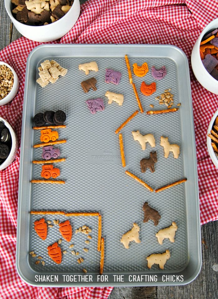 Use our On the Farm Snack Mix to build an edible farm - it is okay to play with your food!