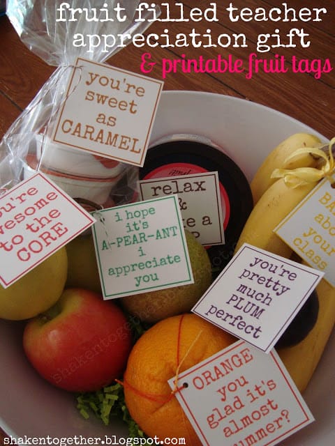 Fruit Bowl Teacher Gift + Printable Tags from Shaken Together