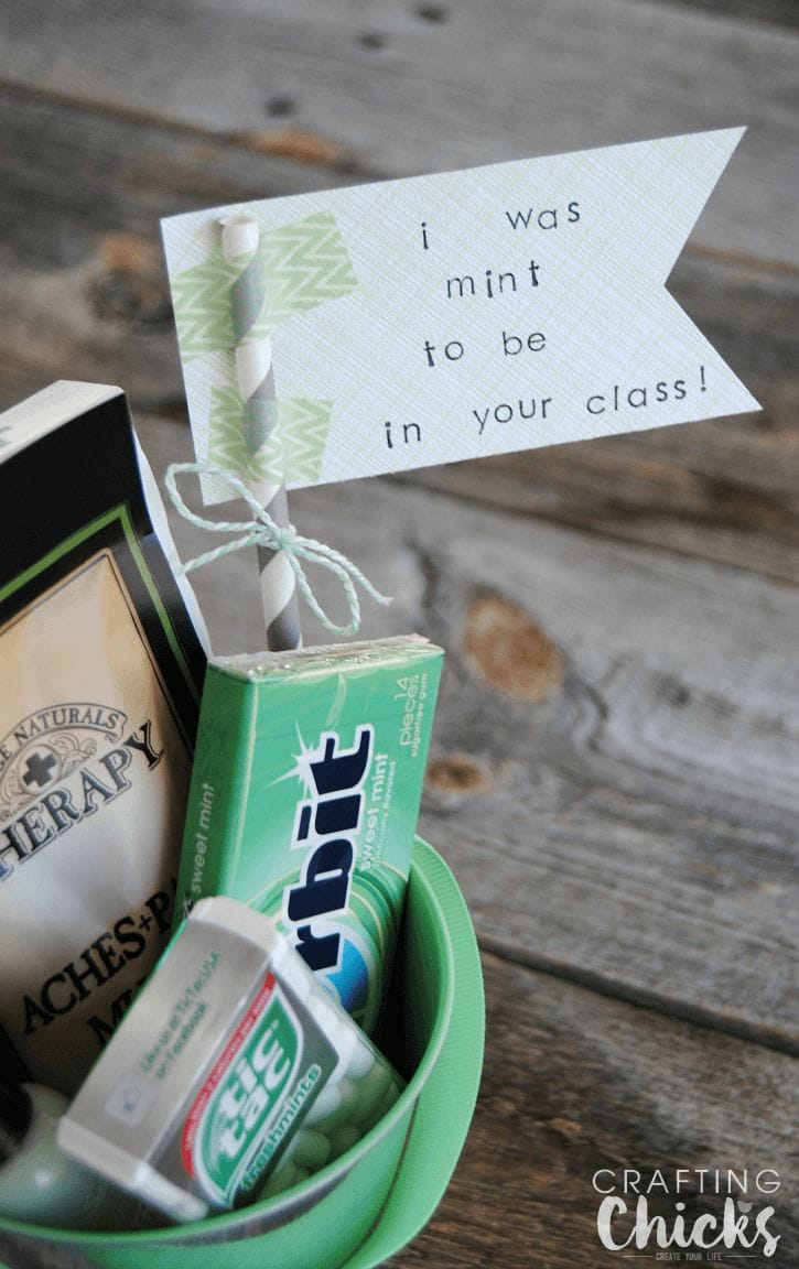 Mint Themed Teacher Gift with a cute "I was Mint to be in Your Class" paper flag!