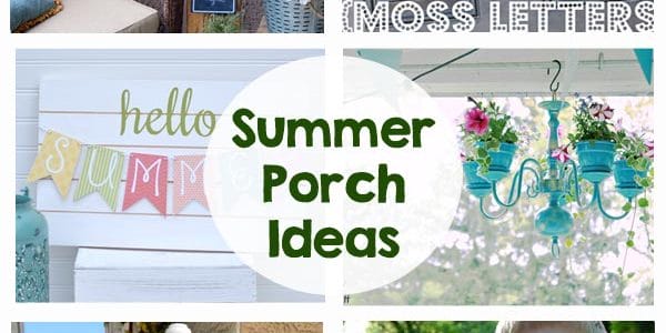 Summer Porch Ideas - Moss Wreath, Planters, DIY Sign Post, Painted Cement, Herb Garden, Tabletop S'mores, Porch Curtains and so much more!