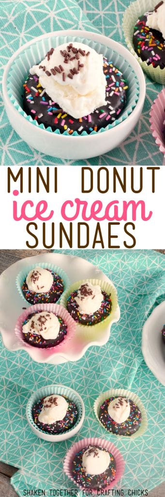 Mini Donut Ice Cream Sandwiches - top your favorite mini donut with a mini scoop of ice cream! They may be mini, but they pack BIG time fun!