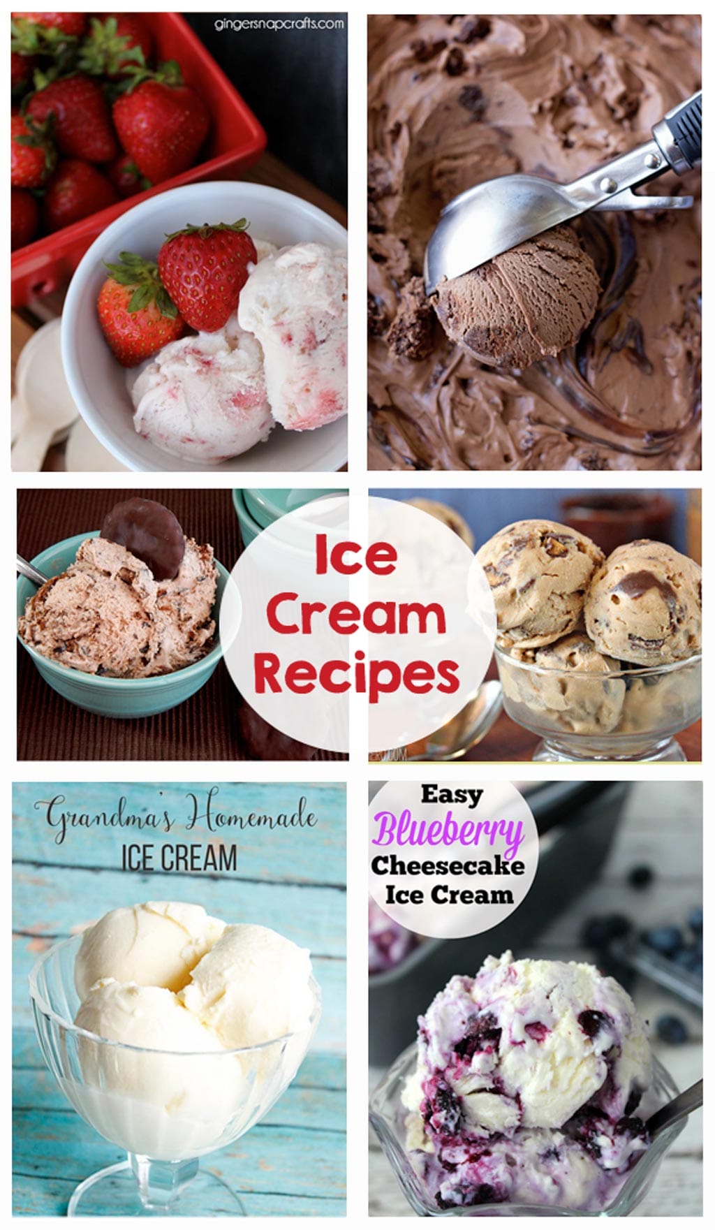 Ice Cream Recipes - no churn, chocolate, vanilla, peanut butter, strawberry, blueberry, brownie batter, cake batter, peach... so many fun recipes!