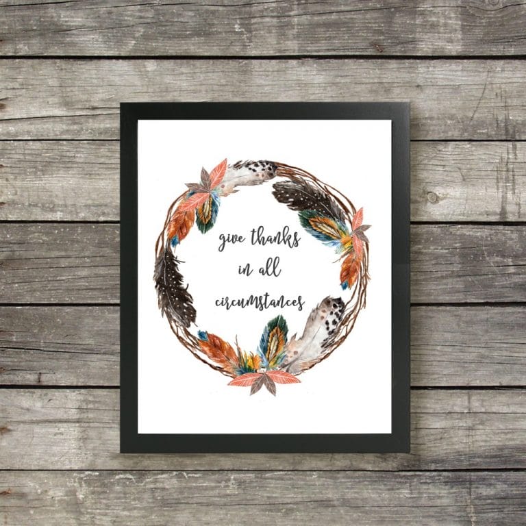 Give Thanks Feather Wreath Printable