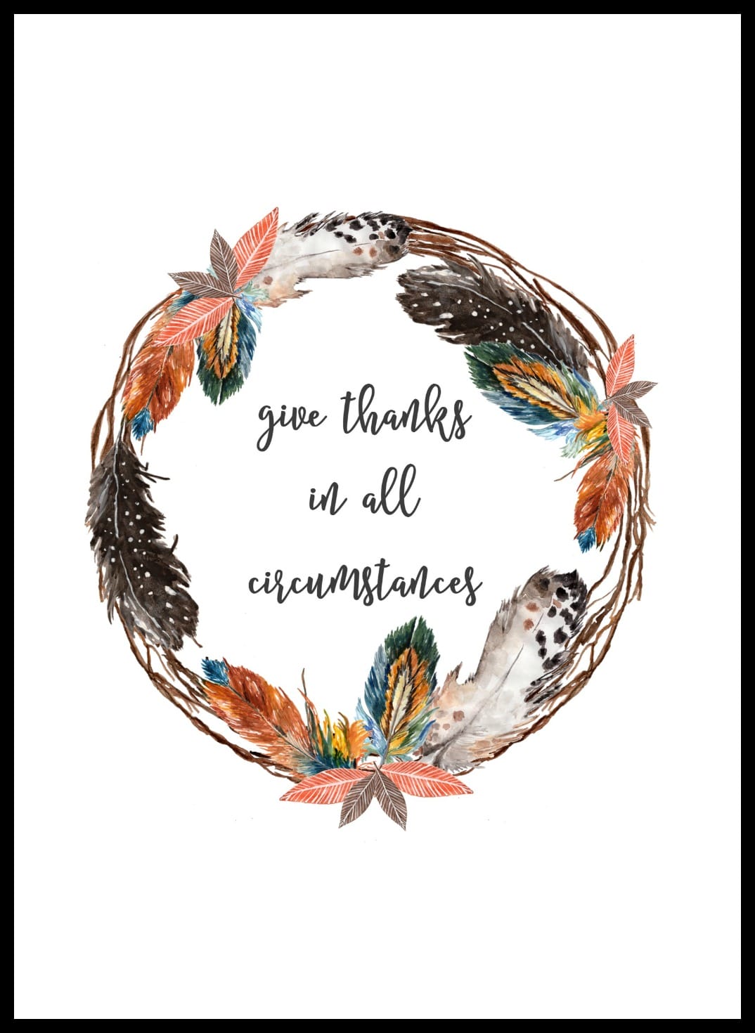 FREE Give Thanks Feather Wreath Printable is perfect for displaying for the Thanksgiving holiday or any time of year!