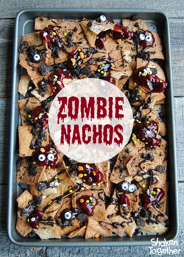 Zombie Nachos - Halloween dessert nachos from Shaken Together