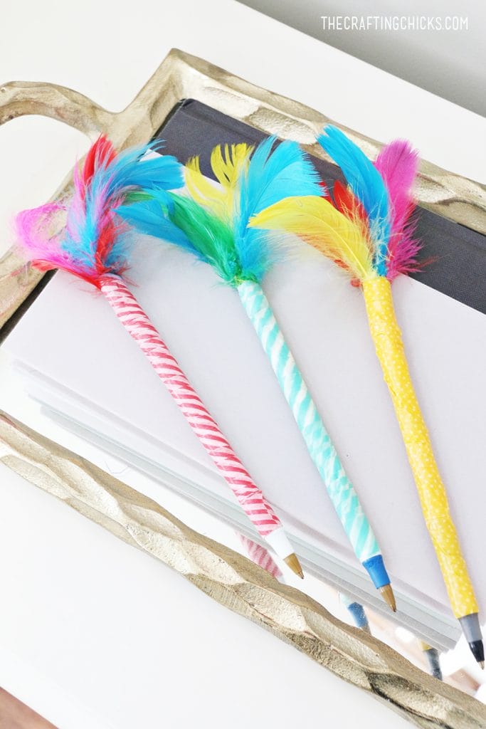 Washi Tape Feather Topped Pens - The Crafting Chicks