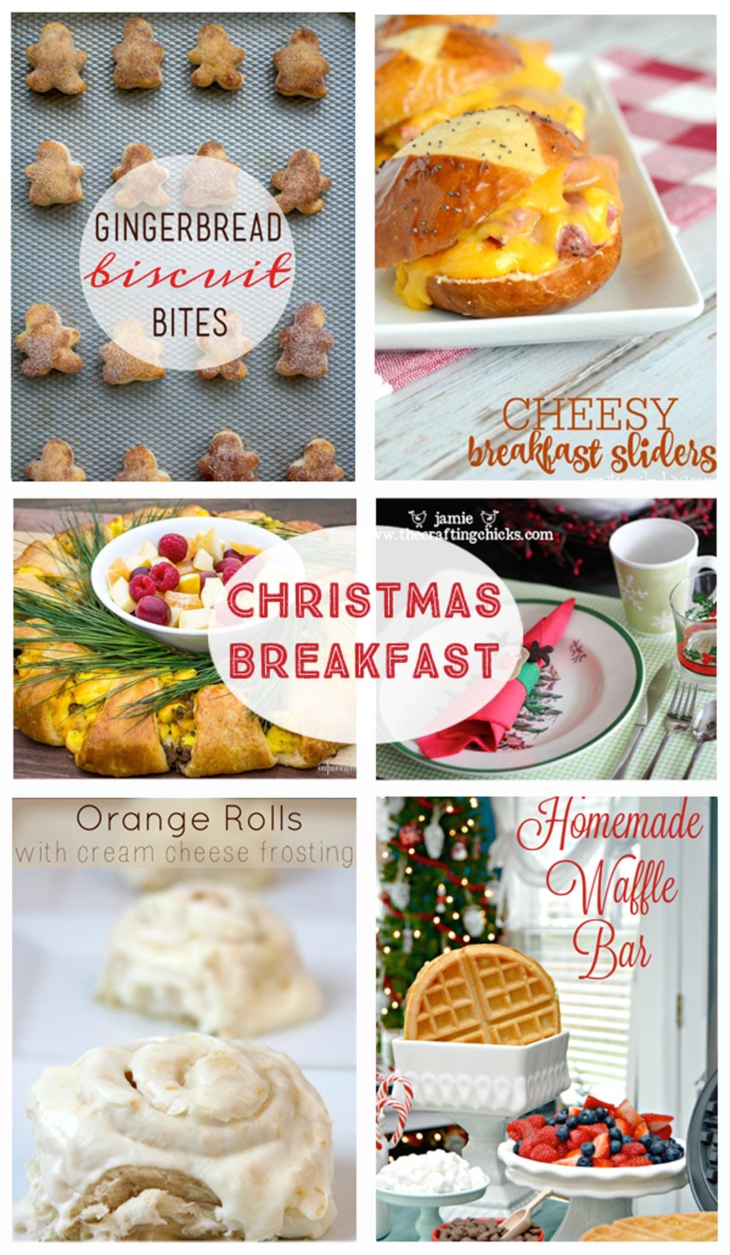 Christmas Breakfast - Yummy recipes for Christmas morning.  Casseroles, sliders, pancakes, french toast, waffle bar, biscuits, and cinnamon rolls.
