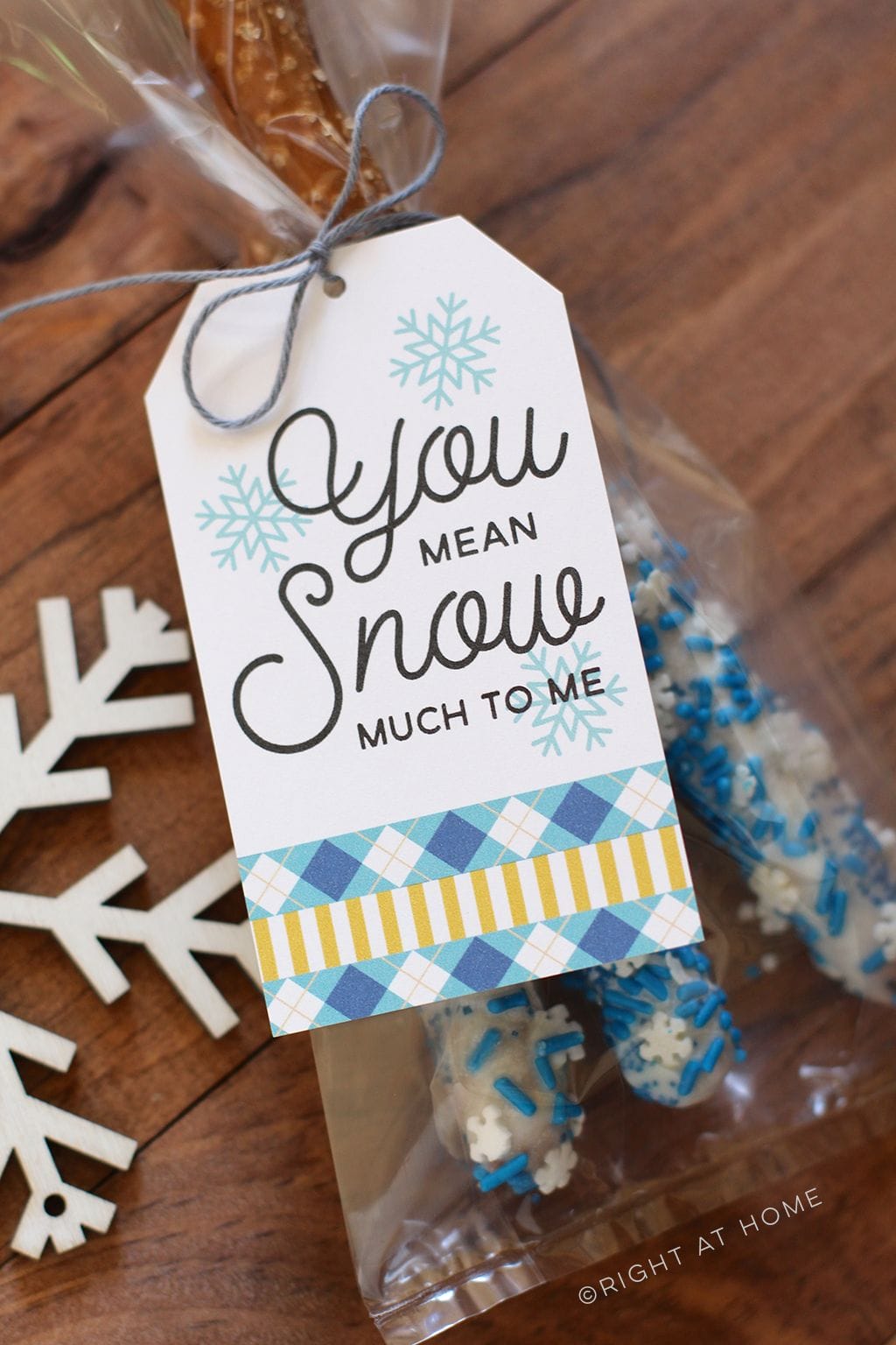Printable Snowflake Tags + Dipped Pretzels - A yummy neighbor gift idea!