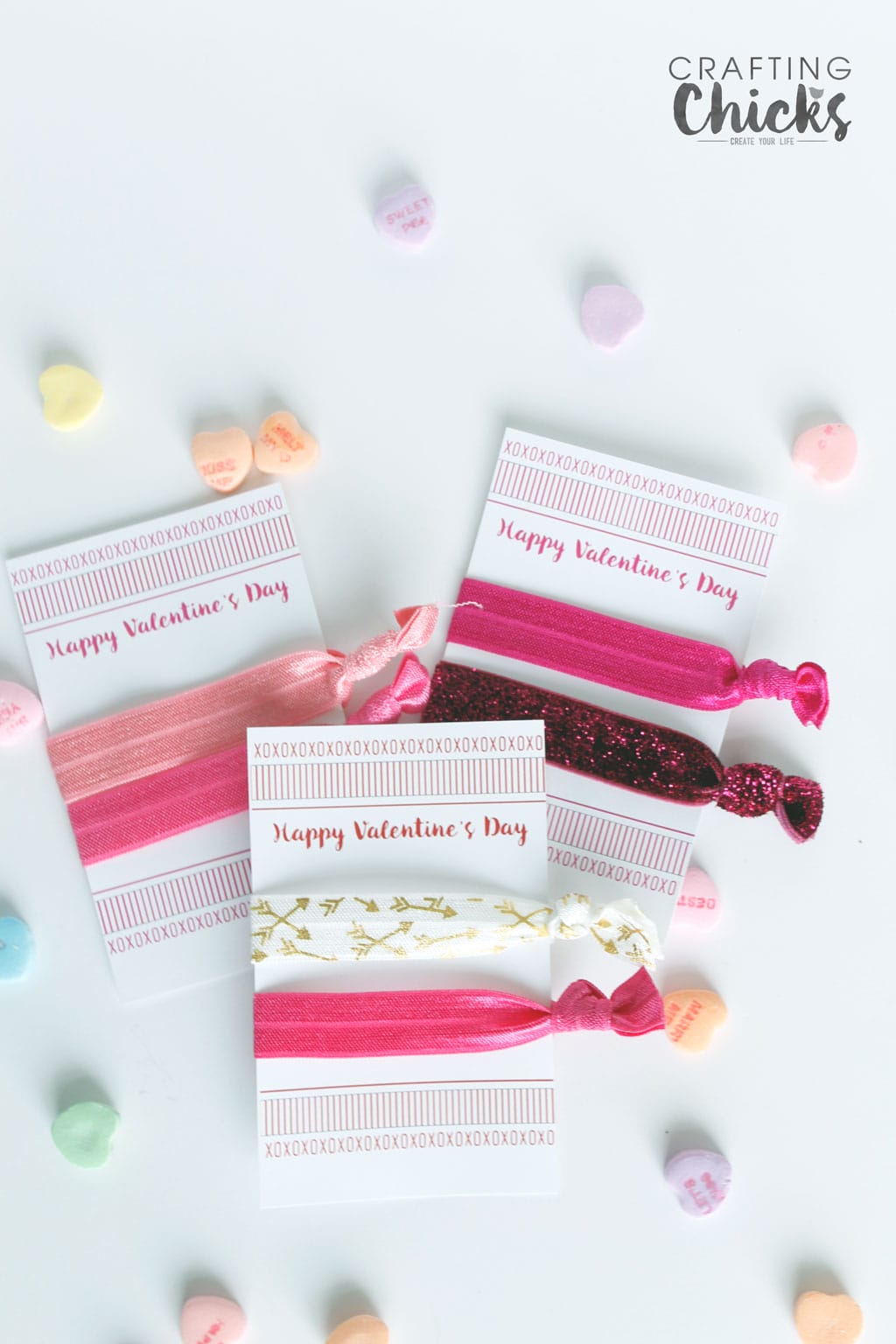 Valentine Elastic Hair Tie Cards are a homemade gift friends will for sure use. Just use this printable and make the hair ties and you're all set.