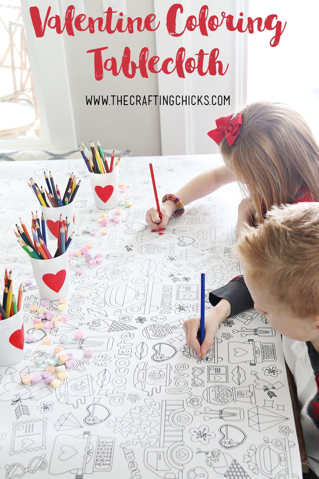 Take your Valentine Party to the next level with our adorable Valentine Coloring Tablecloth. Fun for kids and adults.
