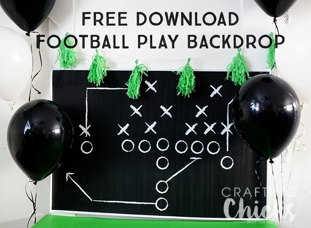 Game Day Table with a free football play backdrop download for the Superbowl.
