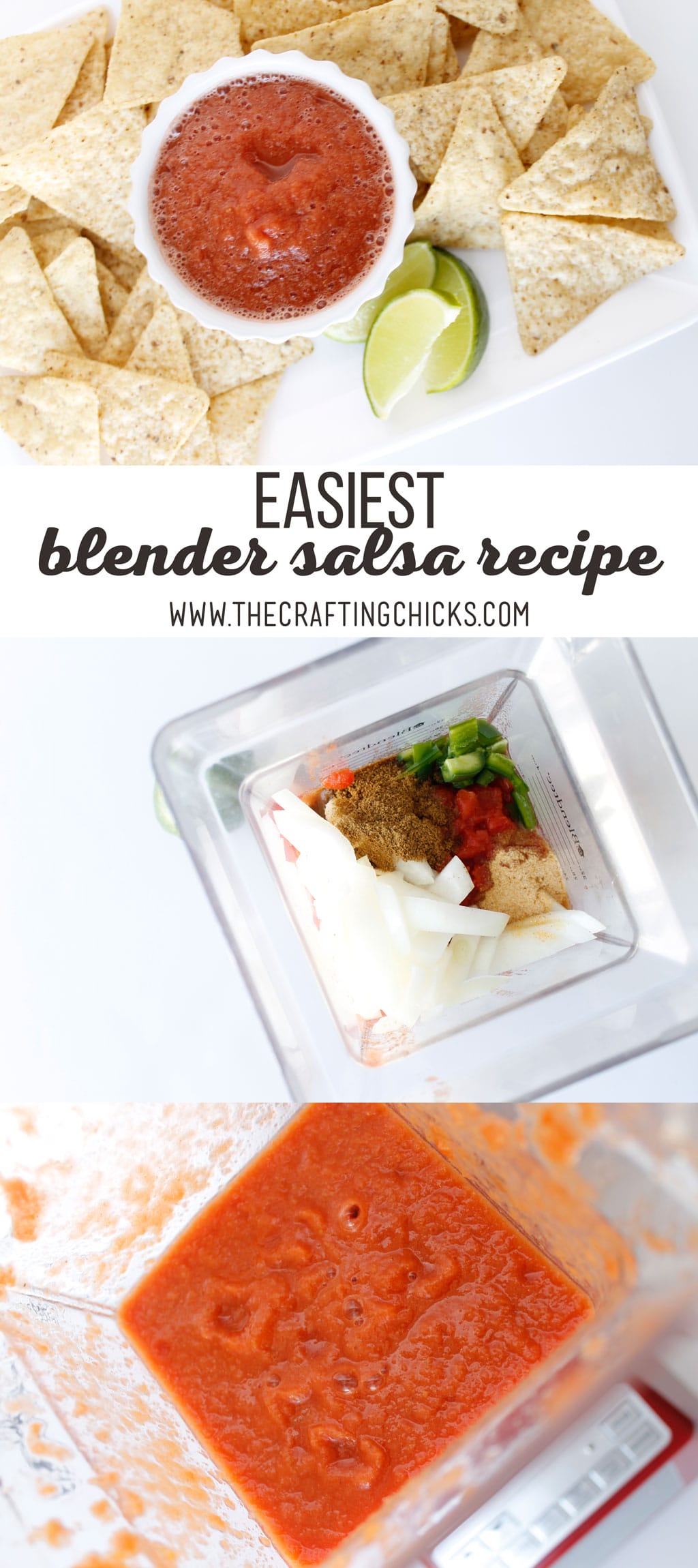 The Easiest Blender Salsa Recipe has become a staple at my house. This salsa can be made as chunky or puree as you want when you use a blender.