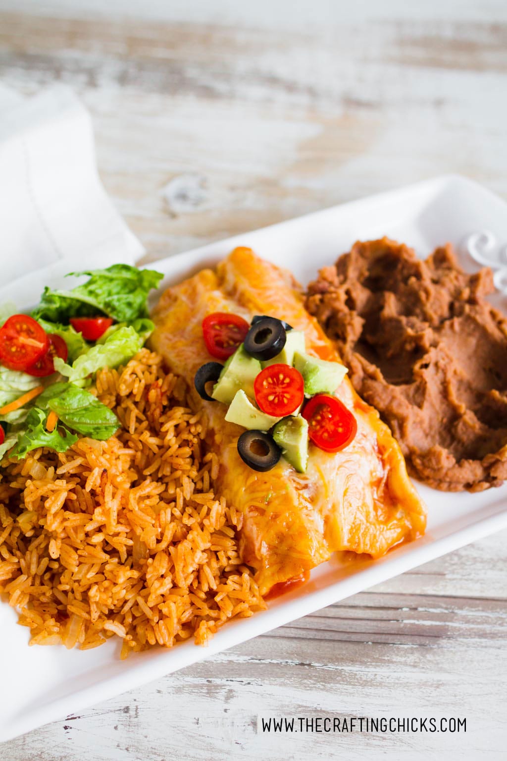 Saw Cooker Salsa Chicken Enchiladas. Serve with Beans salad and rice for a complete meal.