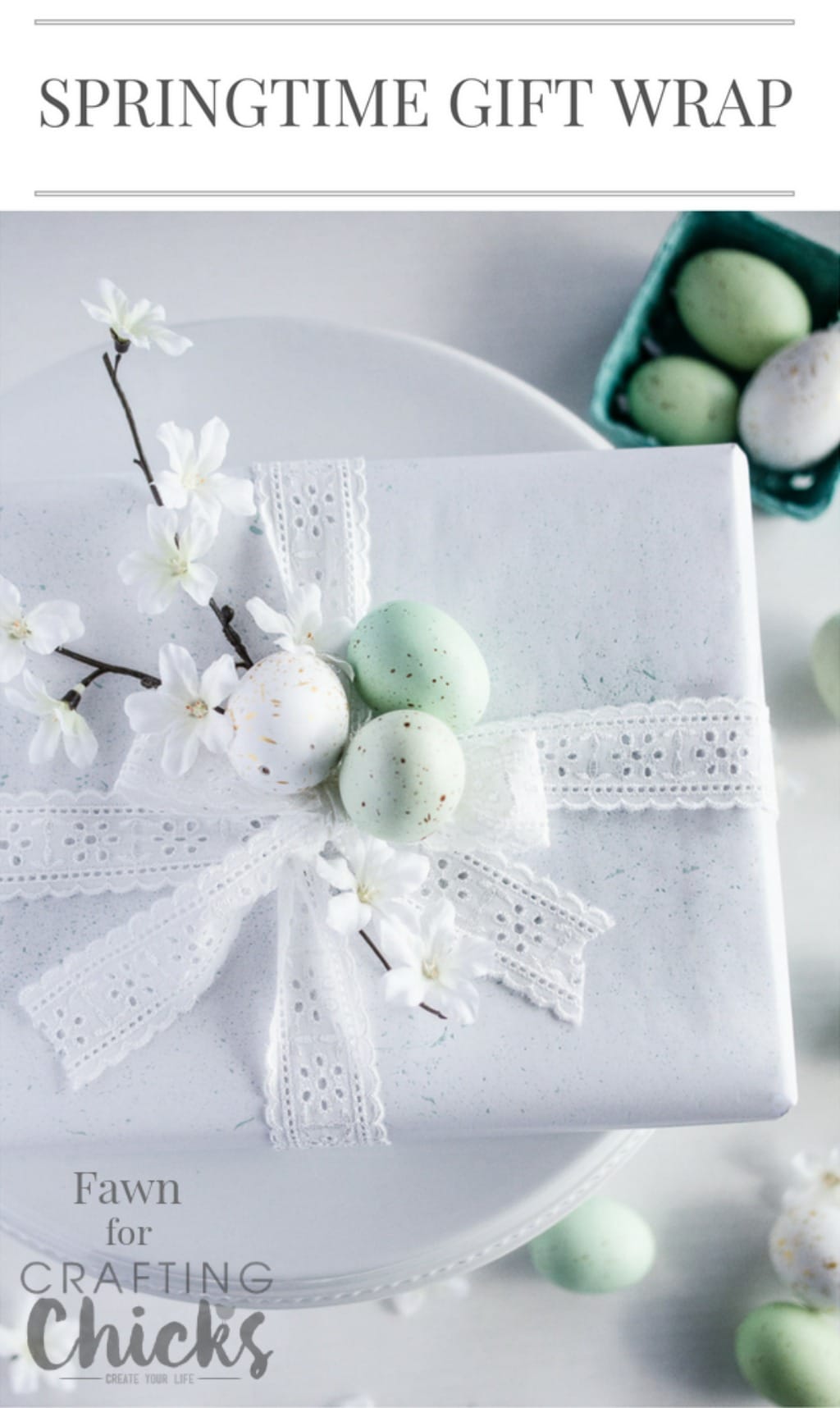 Make someones day with this Springtime Gift Wrap Idea. A lovely gift to give to Easter dinner, host or for a spring wedding or even a spring birthday.
