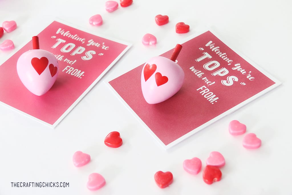 Toy Top Valentine Printable - Attach a spinning top for an easy non candy school valentine!