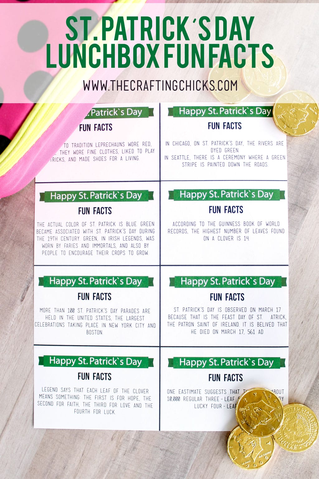 Make lunchtime learning time by adding these fun St. Patrick’s Day Lunchbox Fun Facts. Your kids will love reading and learning about this fun holiday and why they are wearing green.