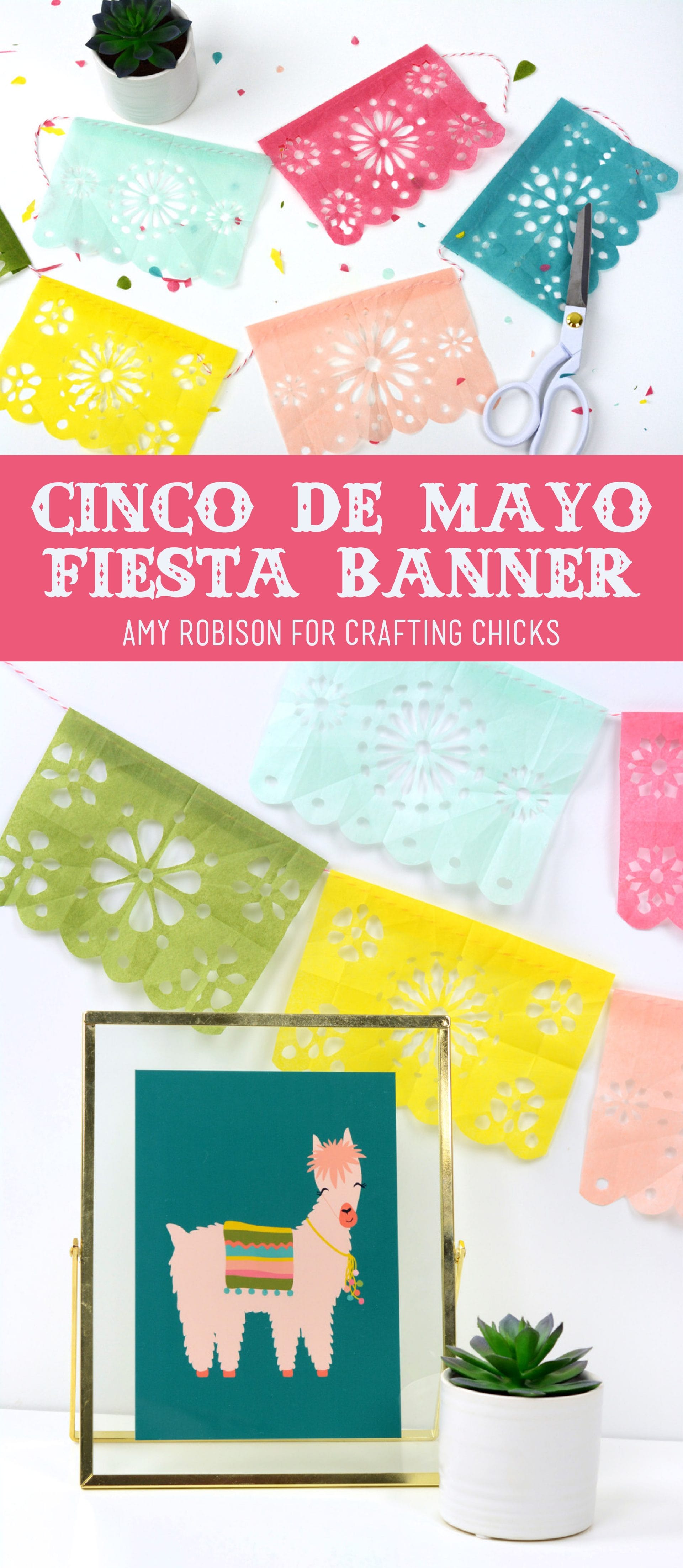DIY Cinco de Mayo Fiesta Banner - Learn how to make a Cinco De Mayo fiesta banner using tissue paper, scissors and the easiest video tutorial that will take you step-by-step with each cut.