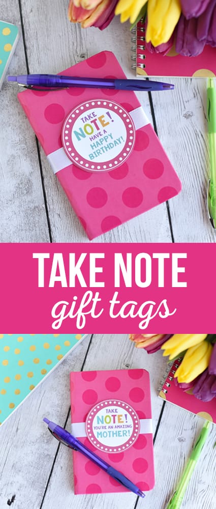 Take Note Gift Tag - What a sweet and simple gift-grab a cute notebook and add a cute tag and you've got a great gift for mom, teacher or birthdays!