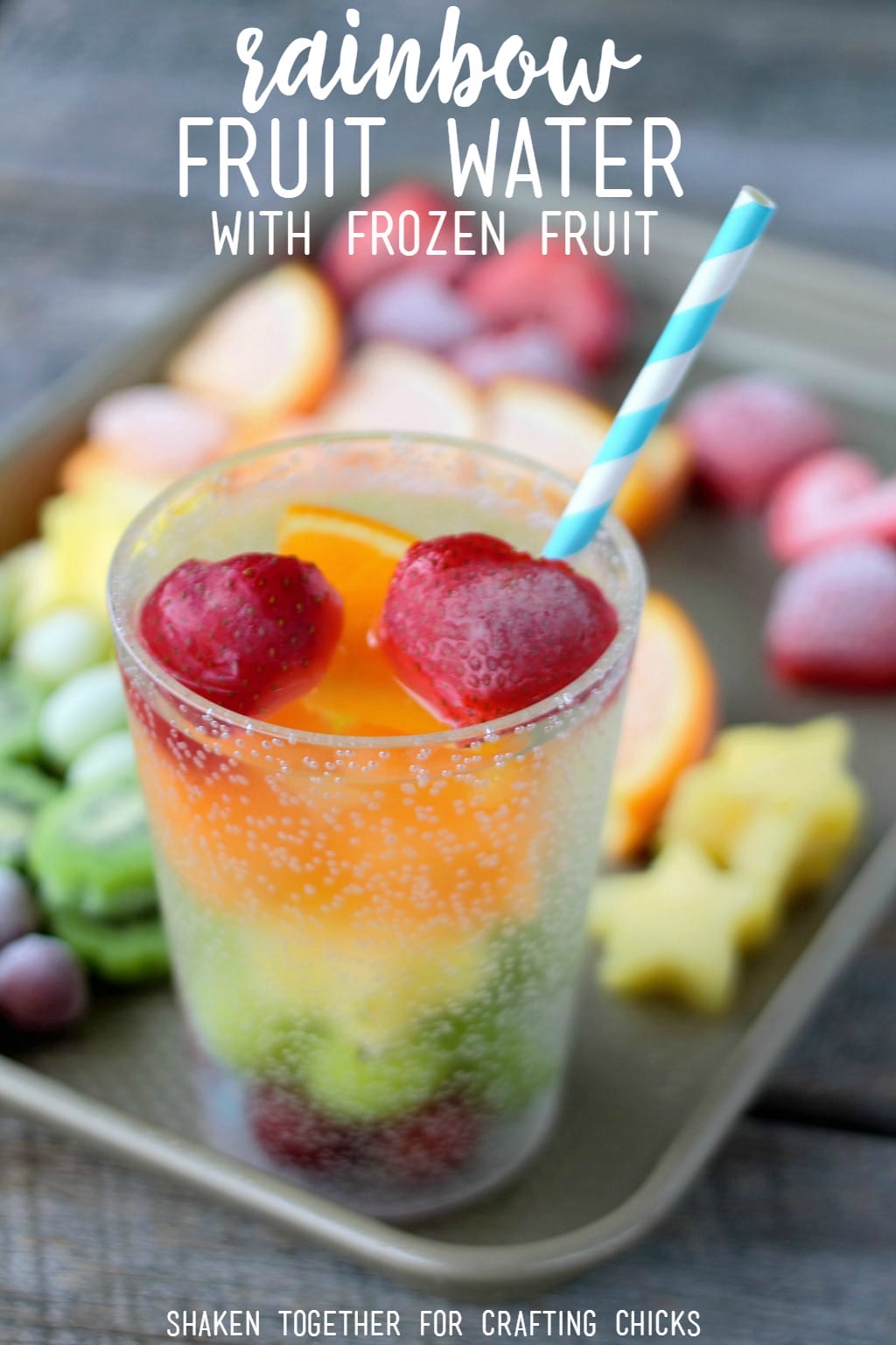 Keep kids hydrated with refreshing Rainbow Fruit Water with Frozen Fruit!