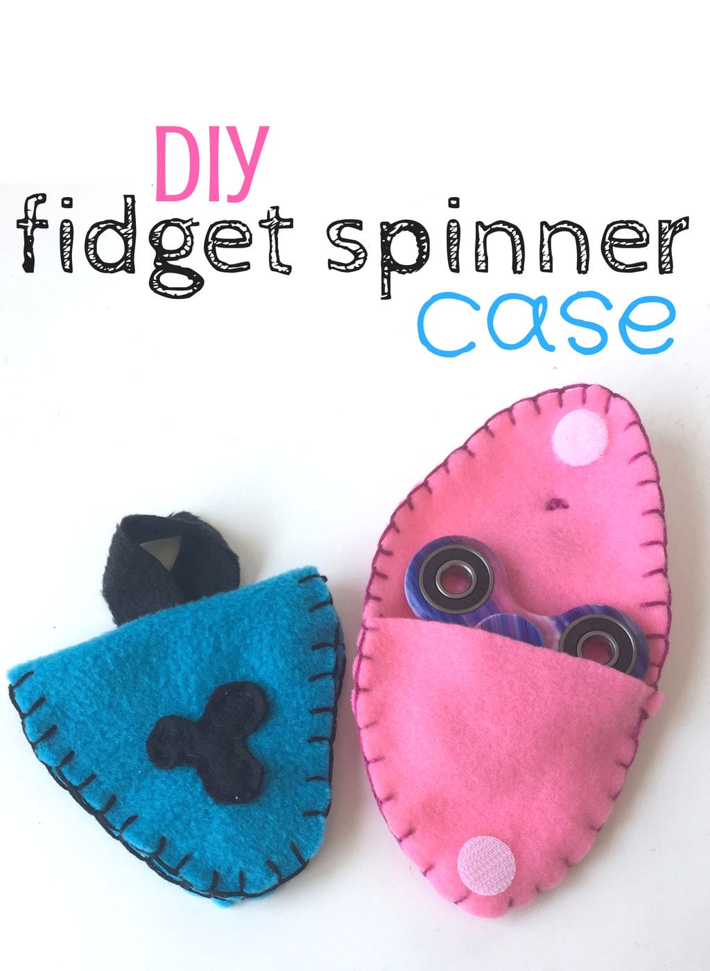 A blue and Pink felt case sewn together to make a Fidget spinner cases