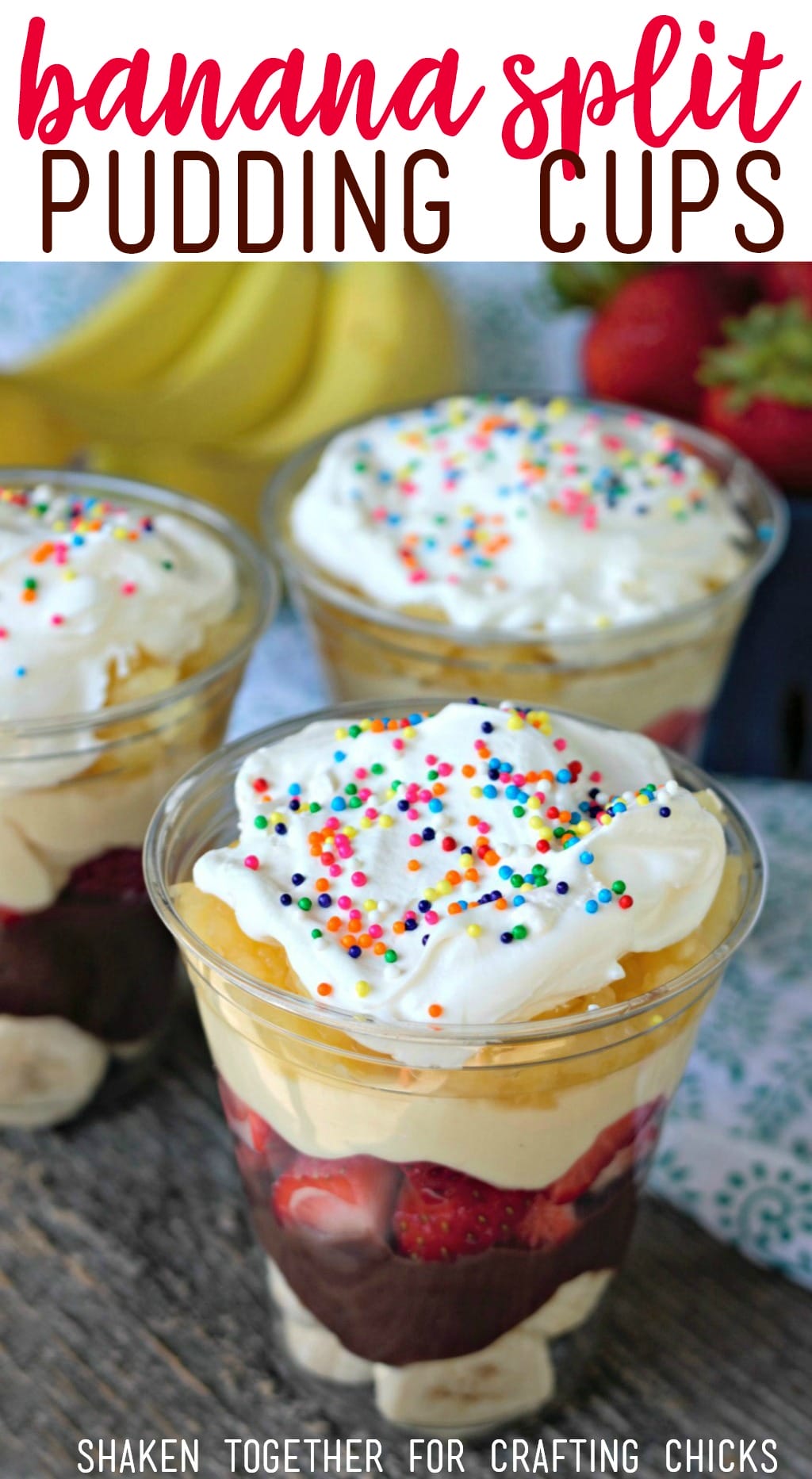 Banana Split Pudding Cups are an easy no bake dessert with all of the classic flavors of a banana split!